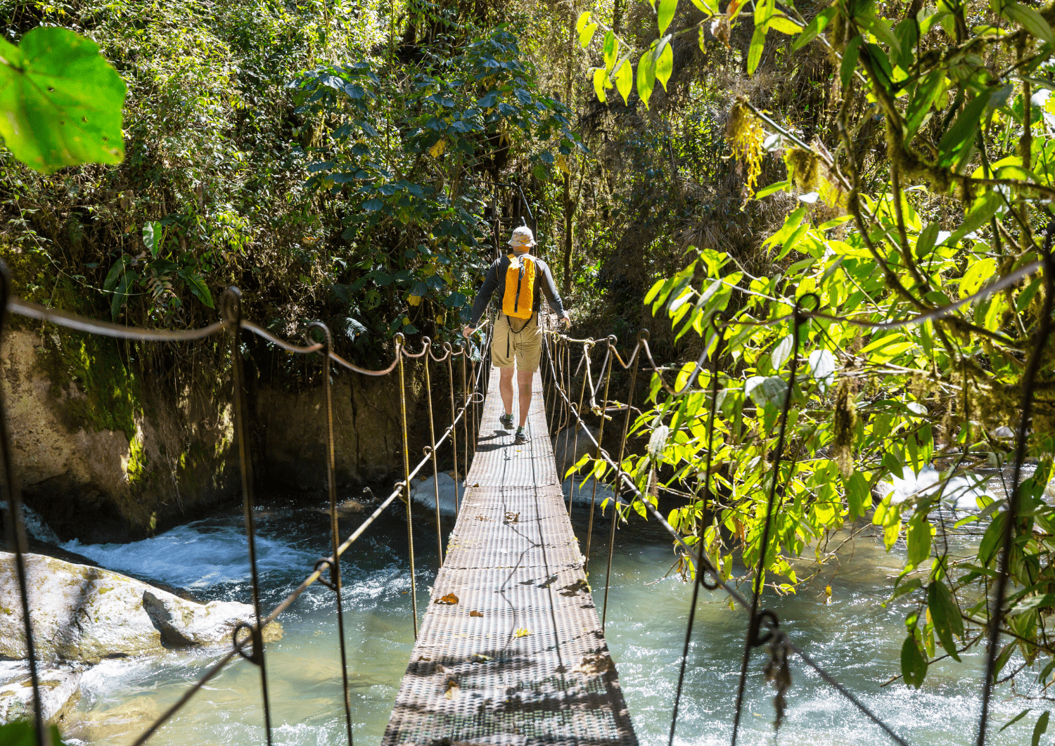 Persona en puente de Costa Rica disfrutando de su aventura
