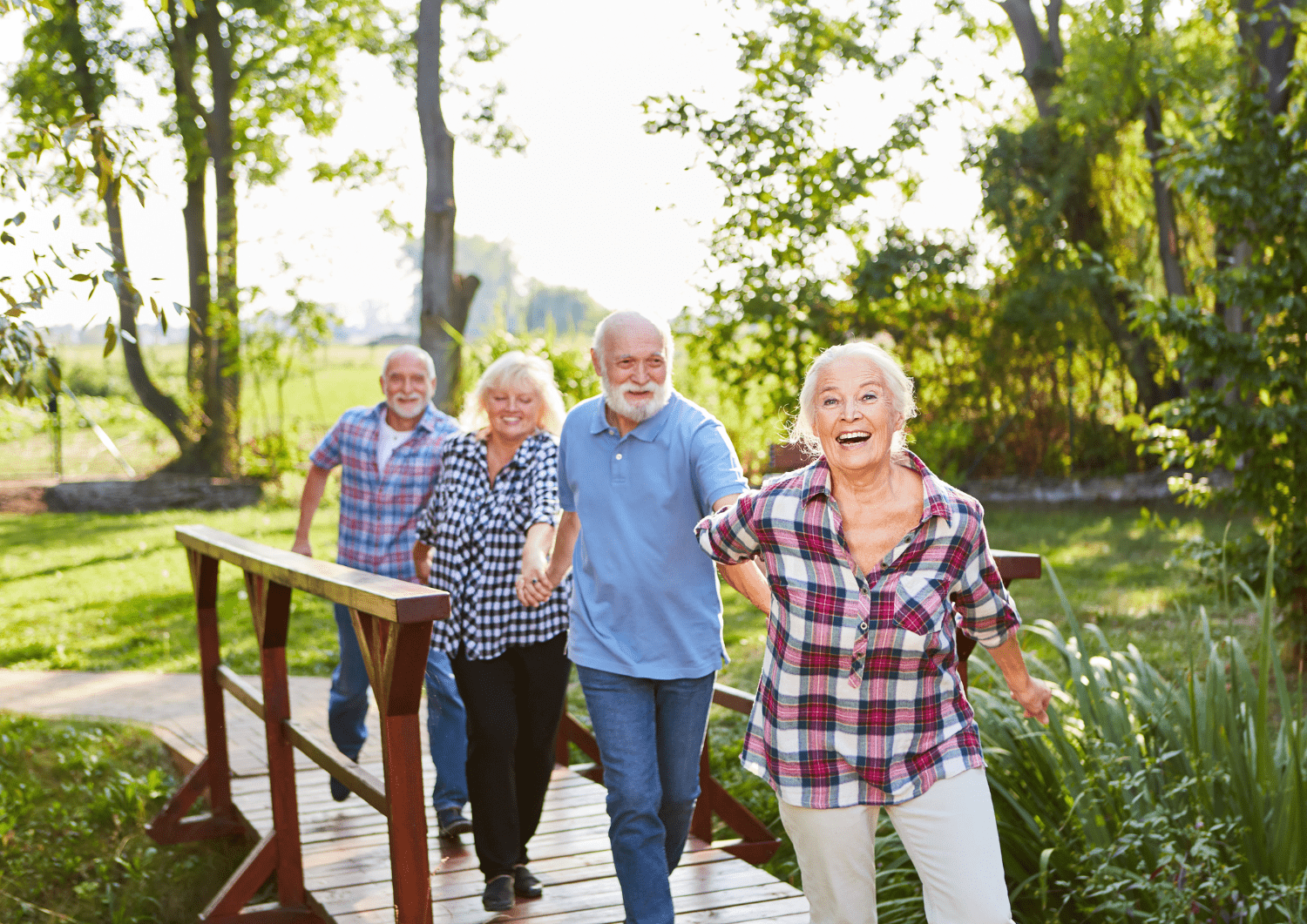 Grupo de personas mayores contentas por la nueva aventura que están viviendo